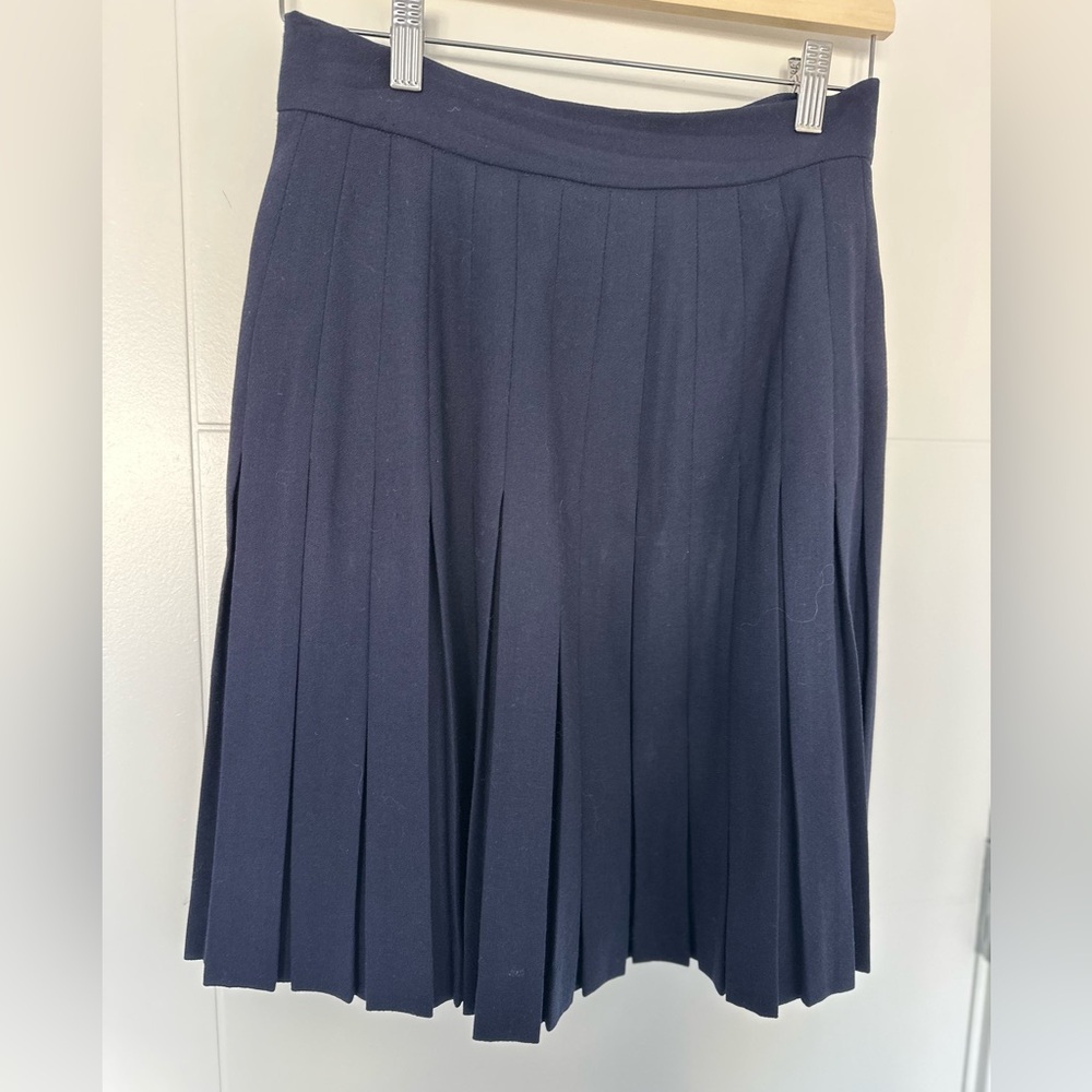 Vintage Holt Renfrew Wool Pleated Skirt Size 4 (Tagged 10) Navy A-Line Classic